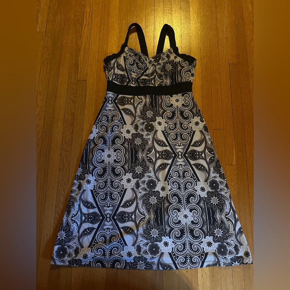 Y2K-style prAna Black and White Paisley Amaya Dress, Size M